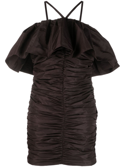 Msgm Ruched Nylon Mini Dress In Brown