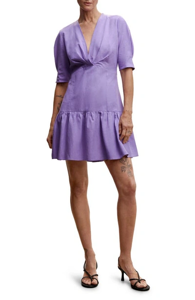 Mango Fluted Hem Dress Purple