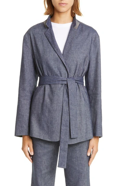 Fabiana Filippi Belted Wrap Jacket In Dark Blue