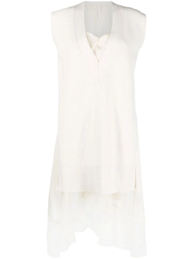 Sacai Tulle-skirt Sleeveless Dress In White
