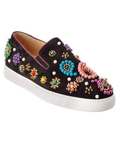 Christian Louboutin Boat Candy Beaded Suede Skate Sneakers In Black