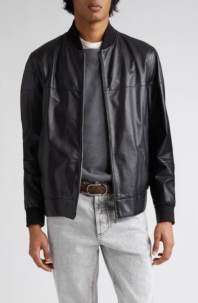 Brunello Cucinelli Nappa Leather Bomber Jacket In Black