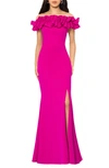 Xscape Off The Shoulder Ruffle Crepe Trumpet Gown In New Fuchsia