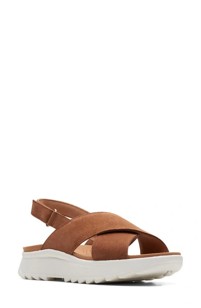 Clarks Dashlite Wish Platform Sandal In Dark Tan Suede
