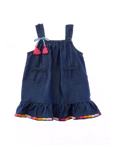Peek Kids'  Rainbow Embroidery Dress In Blue