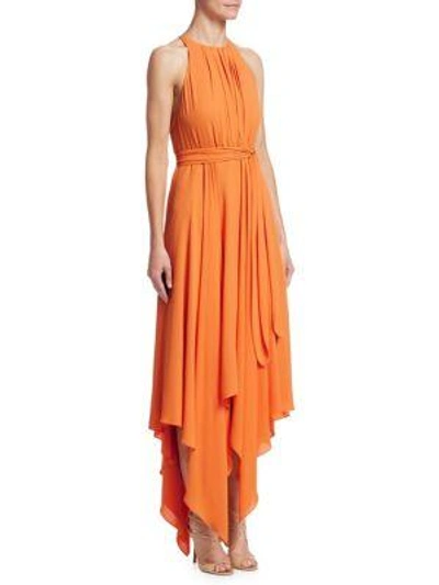 Halston Heritage Strappy & Belted Handkerchief-hem Maxi Dress In Sunset