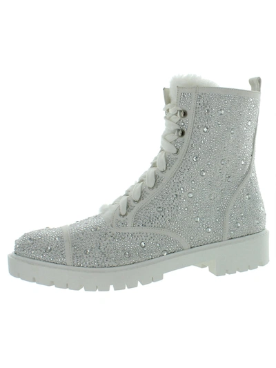 Jessica Simpson Kalirah Womens Zip Up Lace Up Combat Boots In White