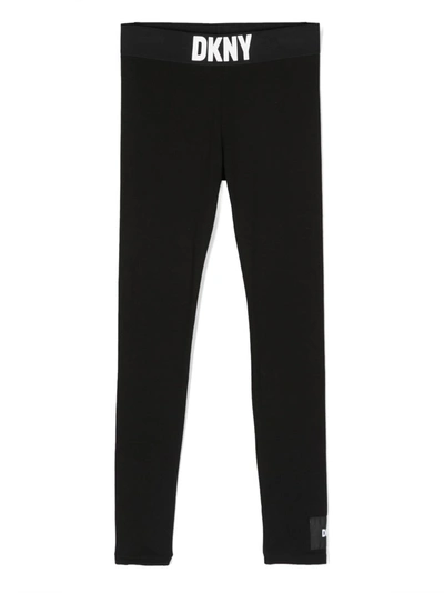 Dkny Kids' Girls Black Cotton Logo Leggings