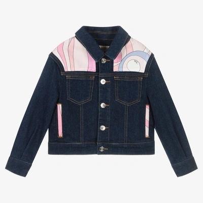 Emilio Pucci Babies' Girls Blue Denim Jacket