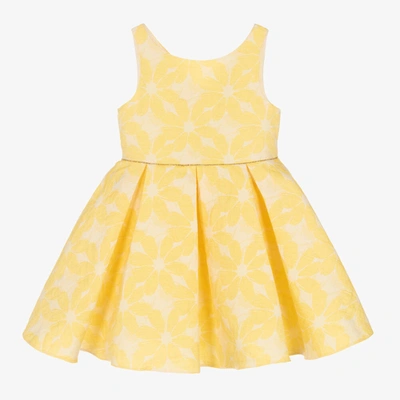 David Charles Babies' Girls Yellow Floral Jacquard Dress