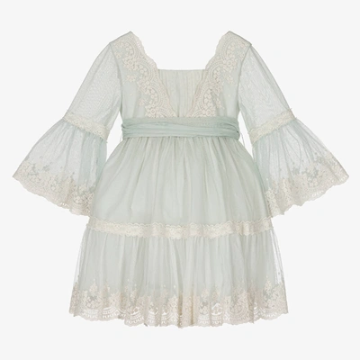 Abel & Lula Babies' Girls Green & Ivory Embroidered Tulle Dress