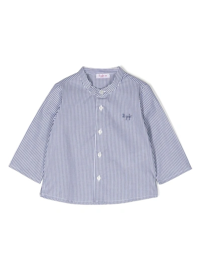 Il Gufo Babies' Logo刺绣条纹衬衫 In Blue