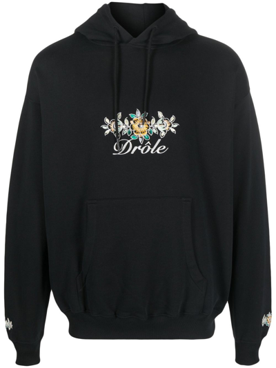 Drôle De Monsieur Logo-embroidery Cotton Hoodie In Black