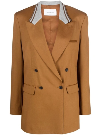 Fabiana Filippi Contrast-collar Double-breasted Blazer In Coffee