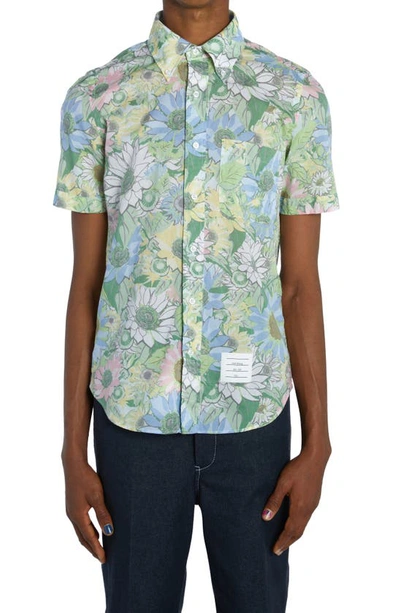 Thom Browne Floral-print Short-sleeved Shirt In Green
