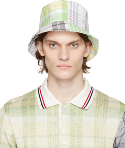 Thom Browne Checked Cotton Bucket Hat In Grey