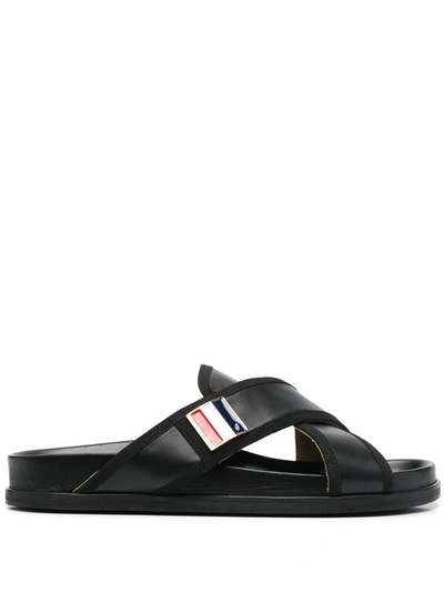Thom Browne Cross-strap Flat Sandals In Black
