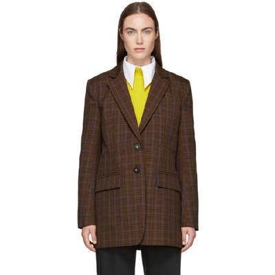 Tibi Oversized Checked Woven Blazer In Brown