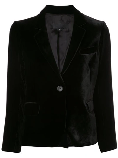 Nili Lotan Cropped Sleeves Velvet Blazer In Black