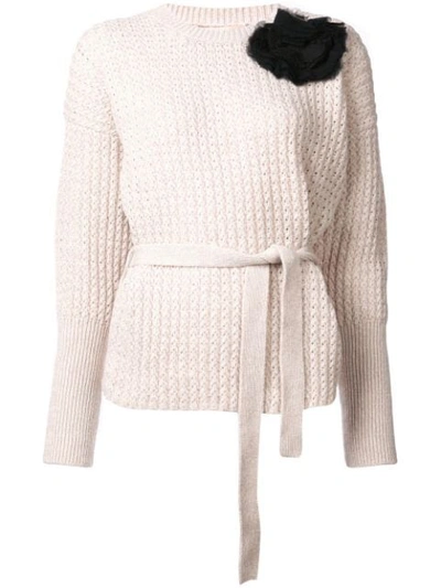 Brock Collection Kaori Corsage Marled Knit Sweater In Neutrals