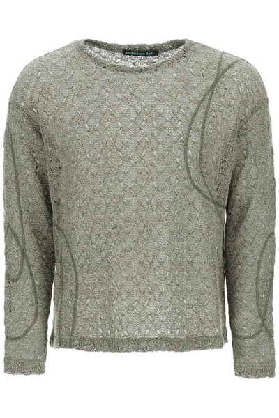Andersson Bell Openwork Cotton-blend Knit Pullover In Khaki