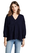 Tibi Navy Cashmere Patch Pocket V-neck Pullover