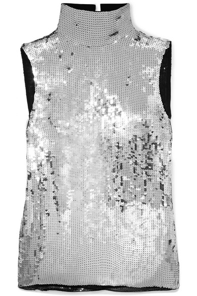 Tibi Sleeveless Sequin Turtleneck Shell Top In Silver | ModeSens