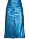 Tibi Metallic Faux-leather A-line Midi Skirt, Blue