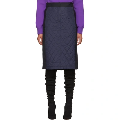 Tibi Quilted-nylon And Twill Pencil Skirt In Navy