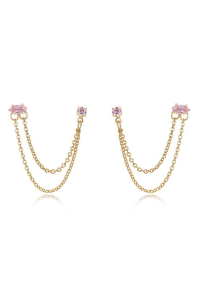 Ettika Double Piercing Chain Drop Earrings In Pink