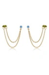 Ettika Double Piercing Chain Drop Earrings In Blue