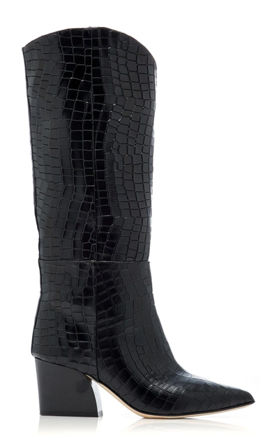 Tibi Logan Croc-effect Leather Knee Boots In Black