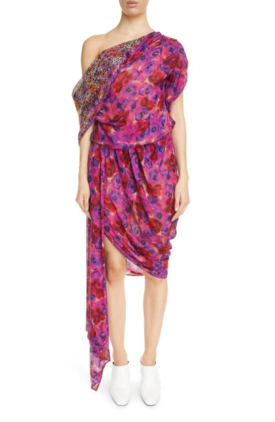 Dries Van Noten Devora Mixed Floral Print Asymmetric Minidress In Fuchsia |  ModeSens