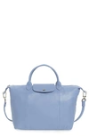 Longchamp Le Pliage Cuir Leather Shoulder Bag In Blue Mist
