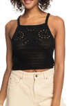 Roxy Malibu Crush Pointelle Stitch Crop Tank In Anthracite