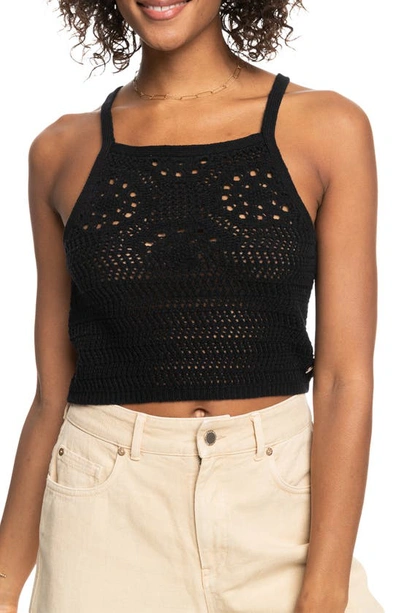 Roxy Malibu Crush Pointelle Stitch Crop Tank In Anthracite