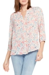 Nydj Three Quarter Sleeve Printed Pintucked Back Blouse In Hacienda