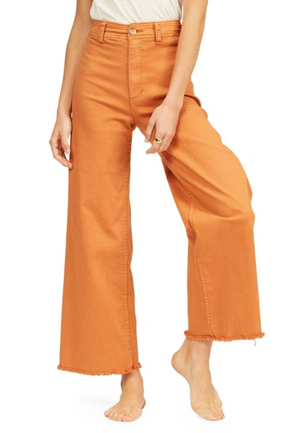 Billabong Free Fall Stretch Cotton Crop Wide Leg Trousers In Toffee