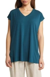 Eileen Fisher V-neck Long Boxy Top In Pacific