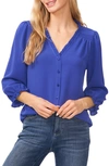 Cece Ruffle V-neck Blouse In Mineral Blue