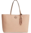 Tory Burch Mcgraw Leather Laptop Tote - Pink In Devon Sand Tan/gold