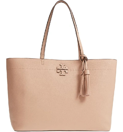 Tory Burch Mcgraw Leather Laptop Tote - Pink In Devon Sand Tan/gold