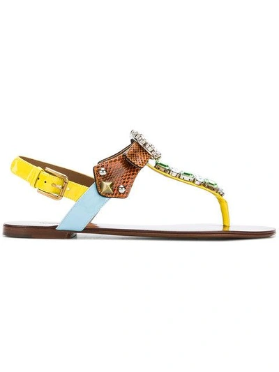 Dolce & Gabbana Embellished Thong Sandals In Multicolour