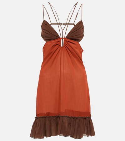 Nensi Dojaka Cutout Cotton Minidress In Burnt Tangerine