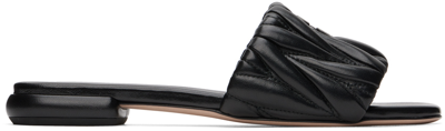 Miu Miu Leather Flat Slide Sandals In Black  