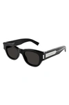 Saint Laurent Engraved Logo Acetate Cat-eye Sunglasses In Shiny Solid Black
