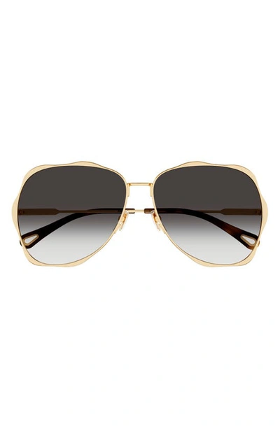 Chloé Golden Tortoiseshell Metal Aviator Sunglasses In Gold Smoke