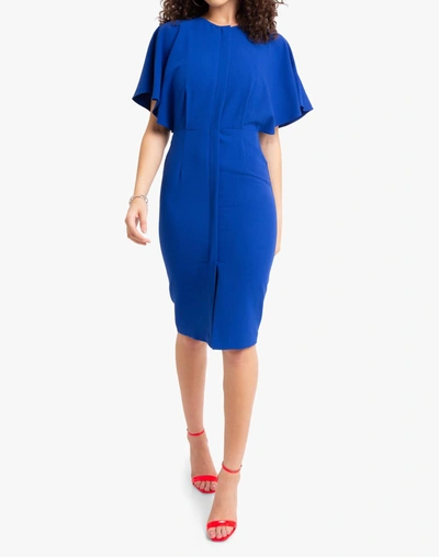 Black Halo Holland Flutter-sleeve Button-down Midi Dress In Blue