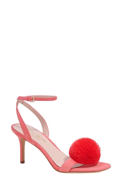 Kate Spade Amour Leather Pom Ankle-strap Sandals In Pink Peppercorn