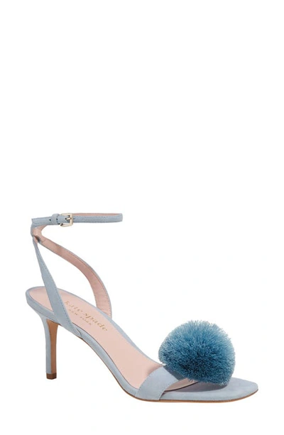 Kate Spade Amour Leather Pom Ankle-strap Sandals In Celeste Blue